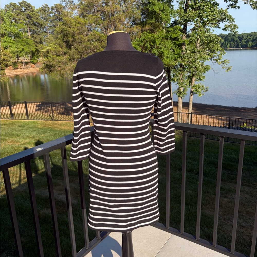 Lauren Ralph Lauren Petite Striped Knit Dress Black White Nautical PM - Picture 2 of 3